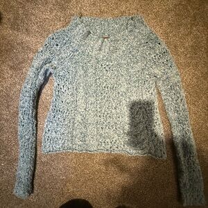 Free People Women's Blue White Knit Sweater